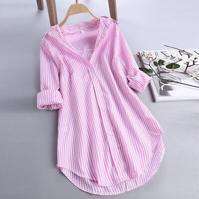 Tops And Blouses Fashion Long Sleeve Woman Casual Button Up Pullover Shirts Striped Top Plus Size Tunic Blouse 2021#g2