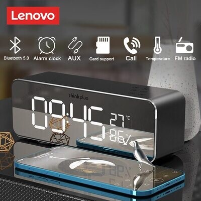 Lenovo Wireless Bluetooth Speaker with Microphone FM Radio Dual Alarm Clock Temperature Sensor TF Card Loudspeaker for Bedroom