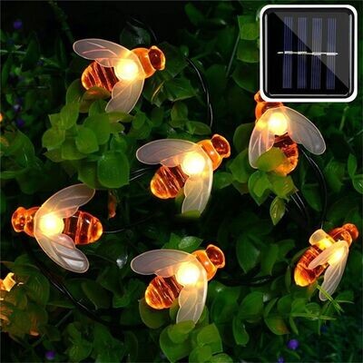 Solar Cute Honey Bee String Fairy Light Bee Outdoor Garden Fence Patio Christmas Garland Lights Outdoor Solar Light