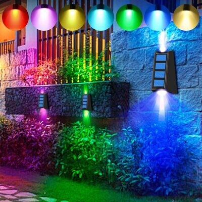 Solar Garden Lights RGB Color Changing Waterproof Wall Lamp Christmas Gift Solar Lighting For Walkway Fence Stairs
