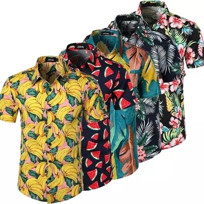 Hawaiian Beach Shirt Floral Fruit Print Casual Shirt Short Sleeve Summer Shirt
