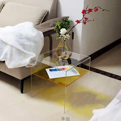 Wuli Nordic Acrylic Sofa Living Room Transparent Blue Double Storage Coffee Table Ins Design Bedside Table Corner Table