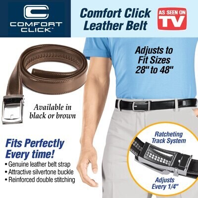 New Hot High Quality Black Brown Comfort Leather Adjustable 28"to 48" No Hole Click Belt