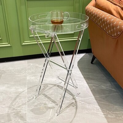 Transparent acrylic small folding table Suitable for Bedside Tables in The Office, Living Room And Bedroom
