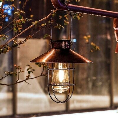 Solar Lantern Lamp Outdoor Hanging Waterproof Vintage Metal Solar Garden Lights with Tungsten Bulb Decorative for Patio Backyard