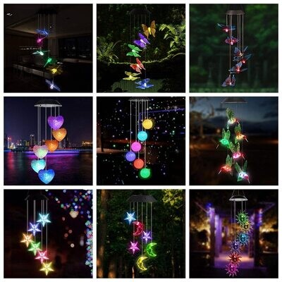 Solar Wind Chime Crystal Ball Hummingbird Wind Chime Light Color Changing Waterproof Hanging Solar Light For Home Garden
