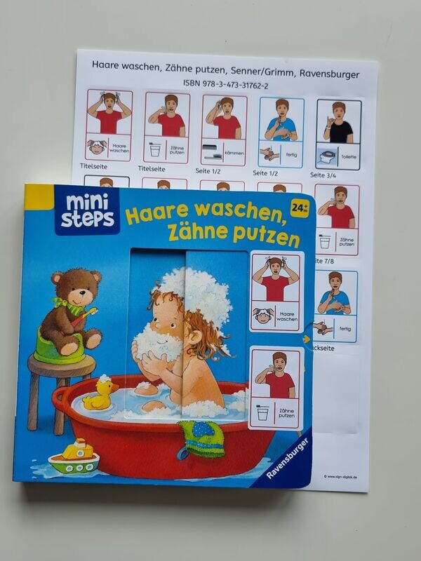 Haare waschen, Zähne putzen: Gebärdenaufkleber Haare waschen, Zähne putzen: Gebärdenaufkleber