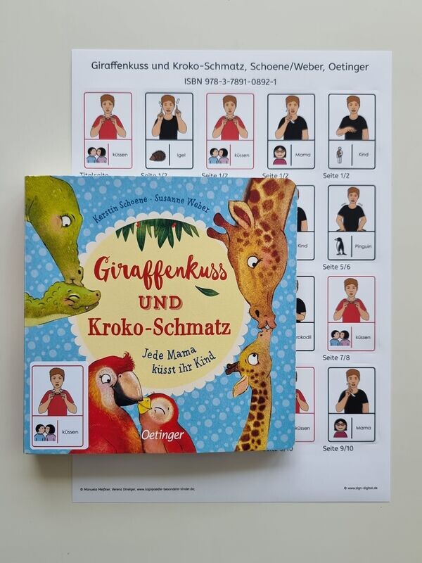 Giraffenkuss und Kroko-Schmatz: Gebärdenaufkleber Giraffenkuss und Kroko-Schmatz: Gebärdenaufkleber
