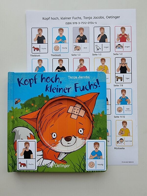 Kopf hoch kleiner Fuchs: Gebärdenaufkleber Kopf hoch kleiner Fuchs: Gebärdenaufkleber