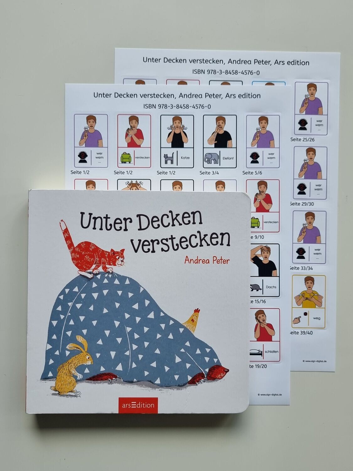 Unter Decken verstecken: Gebärdenaufkleber