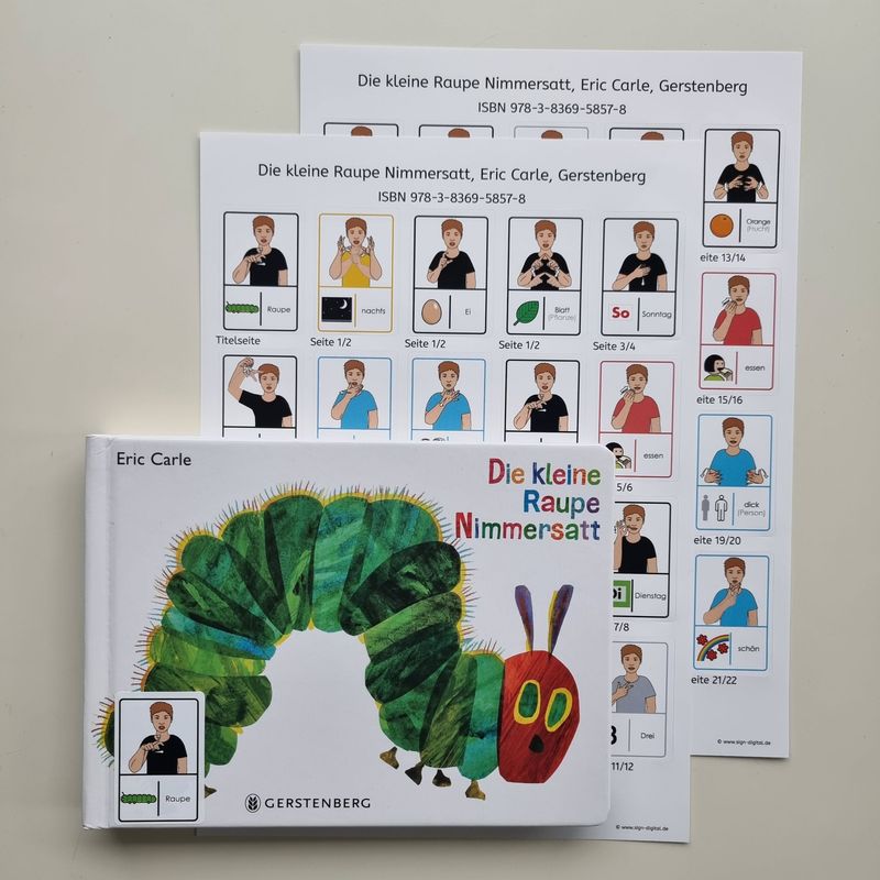 Die kleine Raupe Nimmersatt: Gebärdenaufkleber Die kleine Raupe Nimmersatt: Gebärdenaufkleber