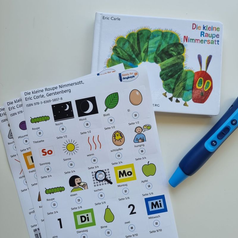 Die kleine Raupe Nimmersatt: Aufkleber mit METACOM-Symbolen und Anybook-Codes Die kleine Raupe Nimmersatt: Aufkleber mit METACOM-Symbolen und Anybook-Codes
