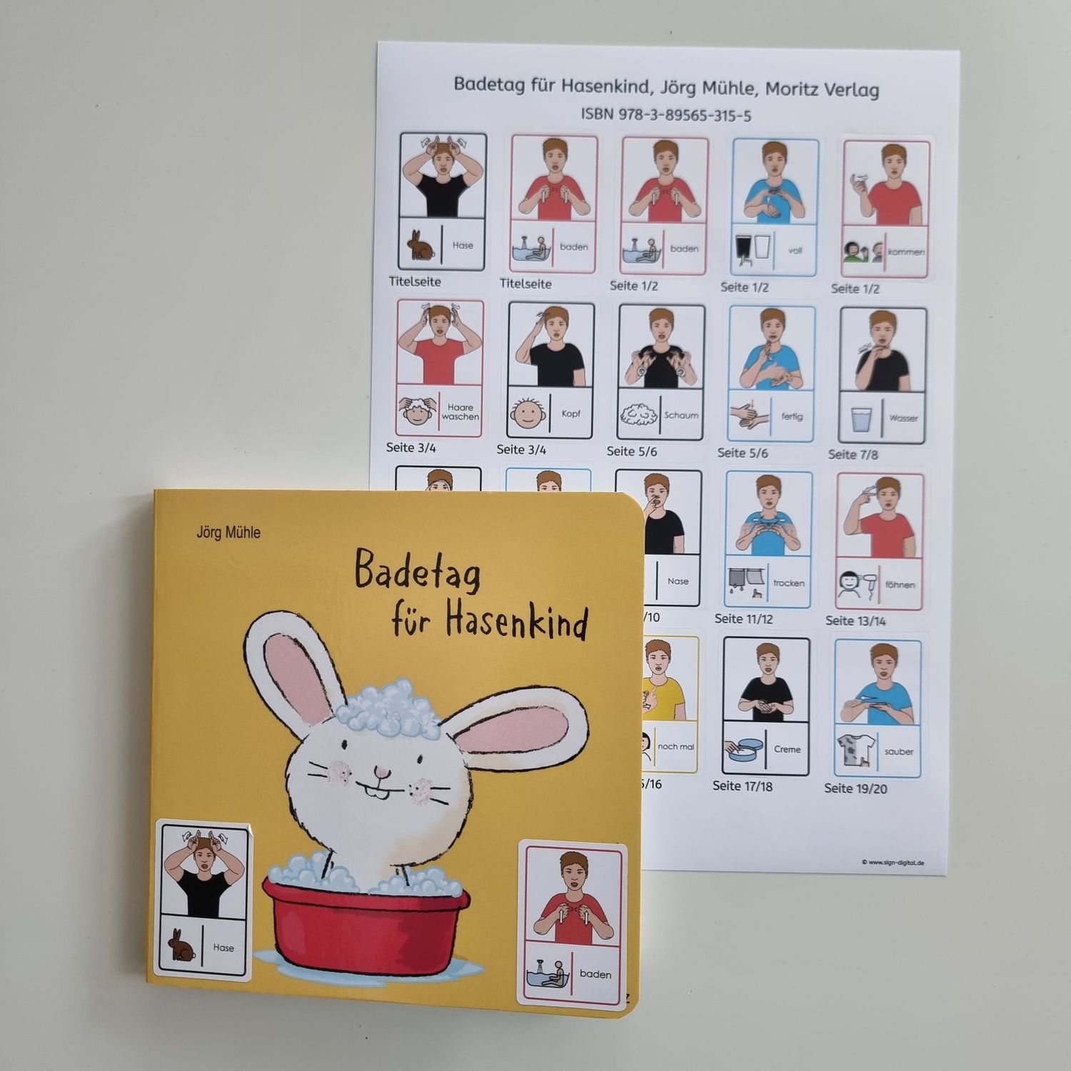 Badetag für Hasenkind: Gebärdenaufkleber