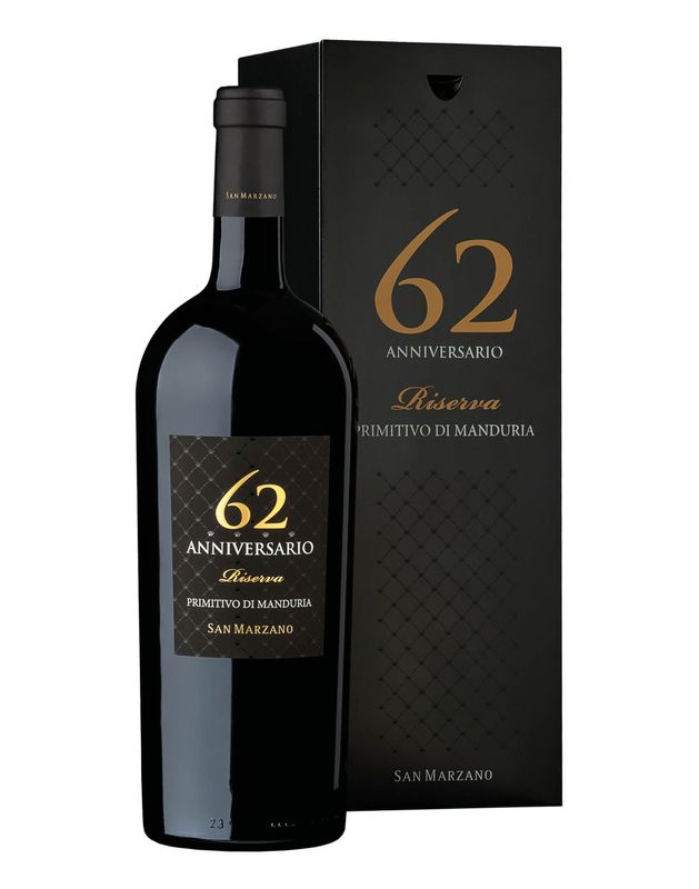 Anniversario 62 Primitivo di Manduria DOP Riserva Anniversario 62 Primitivo di Manduria DOP Riserva "San Marzano" 1,5l in Holzkiste