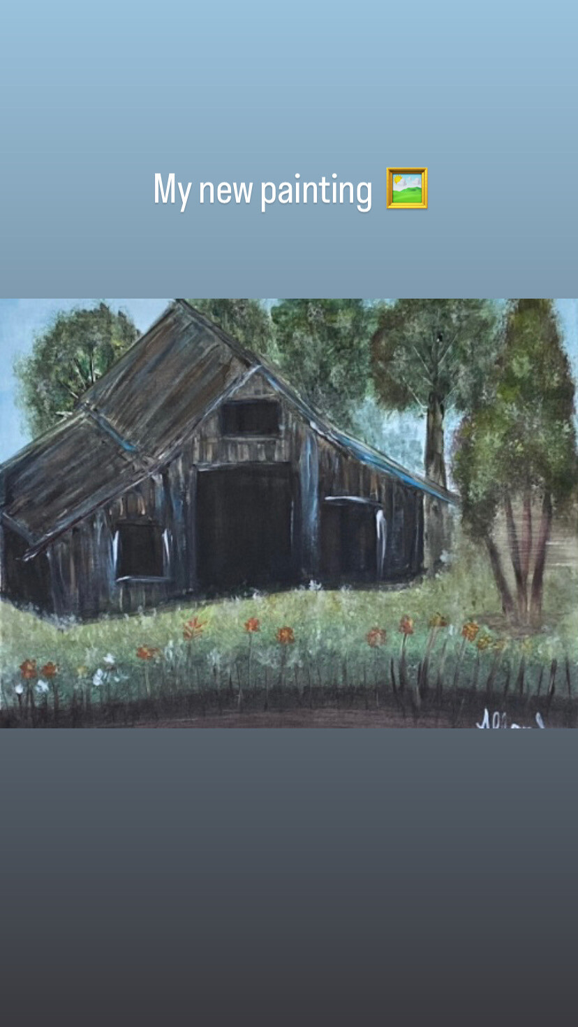 Beautiful Old Wood Cabin Acrylic Painting