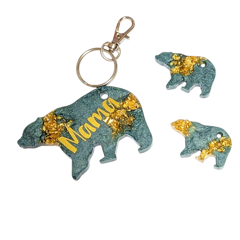 Resin Mama Bear &amp; Cubs Keychains