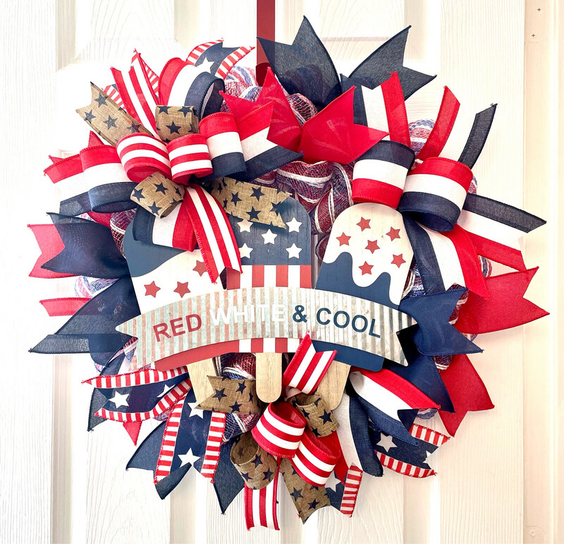 Patriotic Wreath, Red, White And Blue Decor