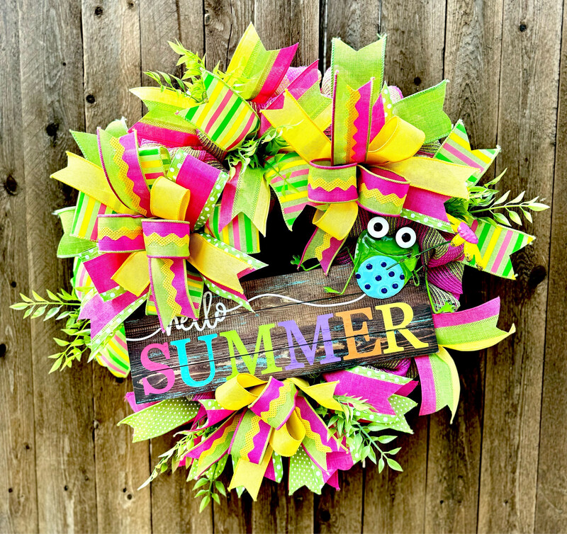 “Hello Summer” Wreath, Frog Wreath, Summer Decor