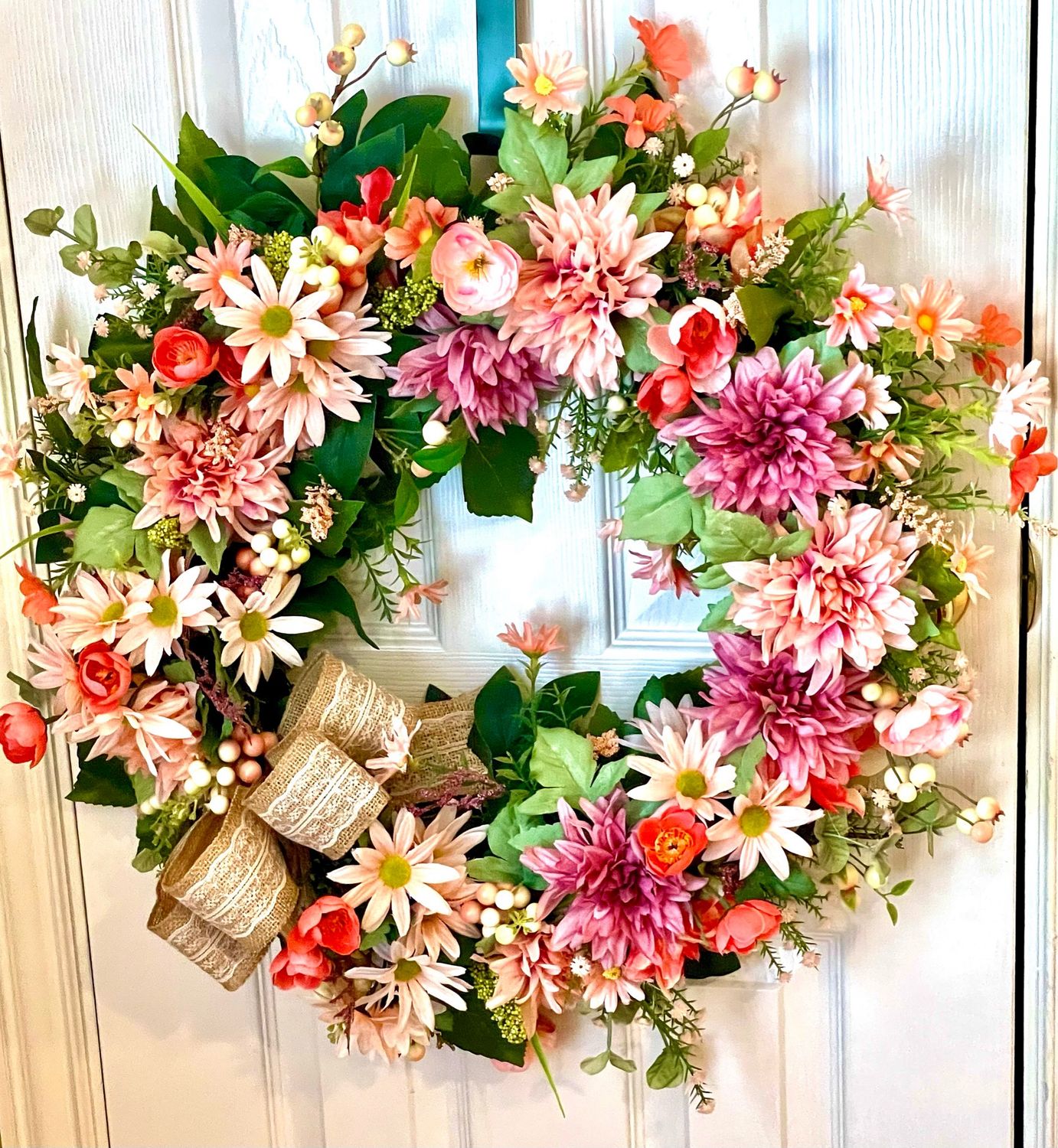 Mauve And Coral Floral Wreath