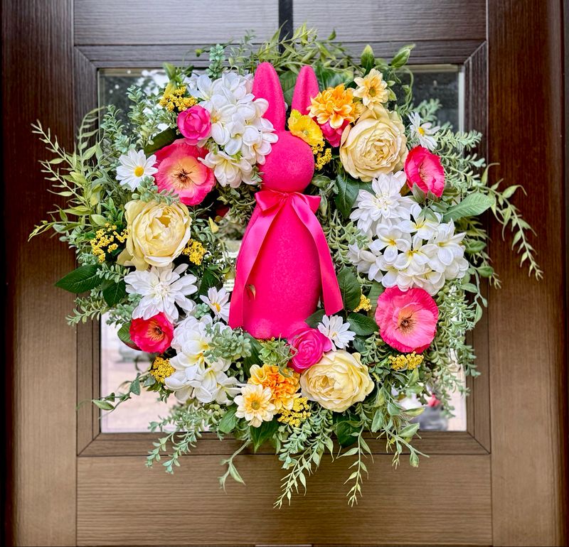 Pink Bunny Wreath, Easter Decor