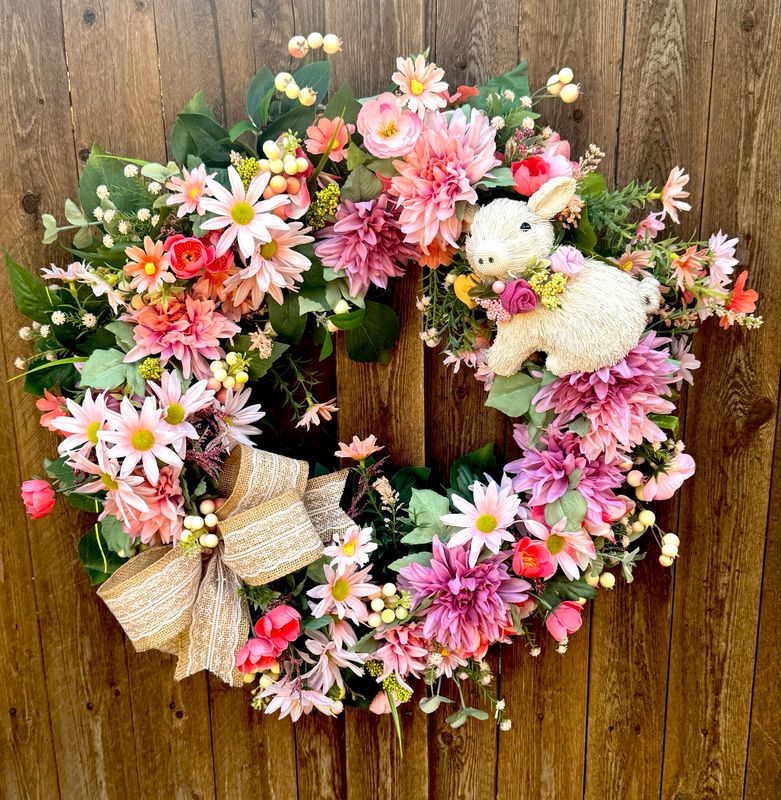 Mauve And Coral Floral Wreath