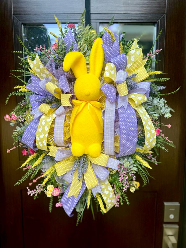 Lavender &amp; Yellow Bunny Wreath
