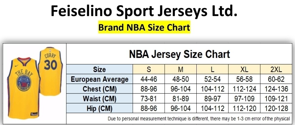 NBA mens (unisex) size chart