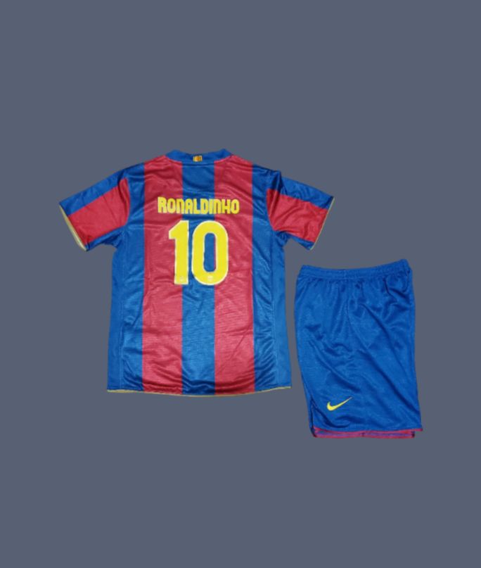 Barcelona 07-08 Ronaldinho retro kids jersey (full set)