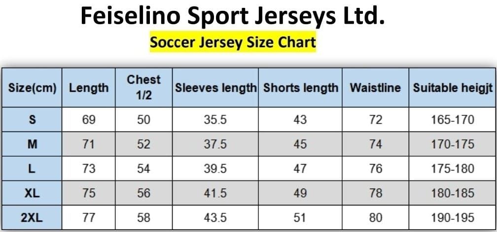 Men&#39;s Soccer Jersey size chart (unisex)