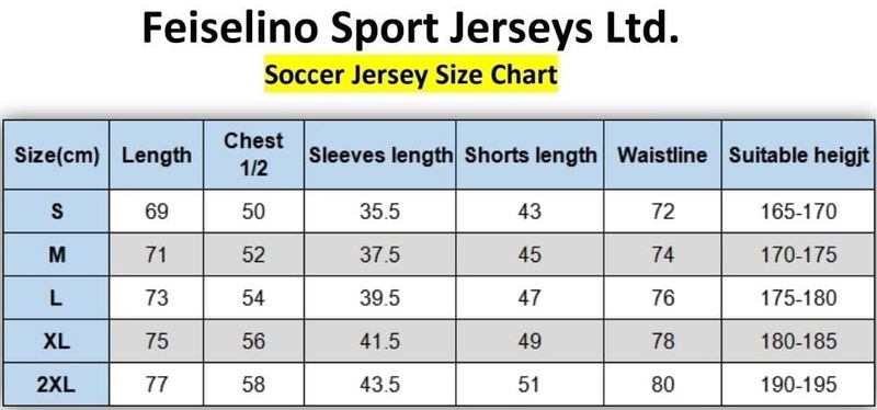 Men&#39;s Soccer Jersey size chart (unisex)