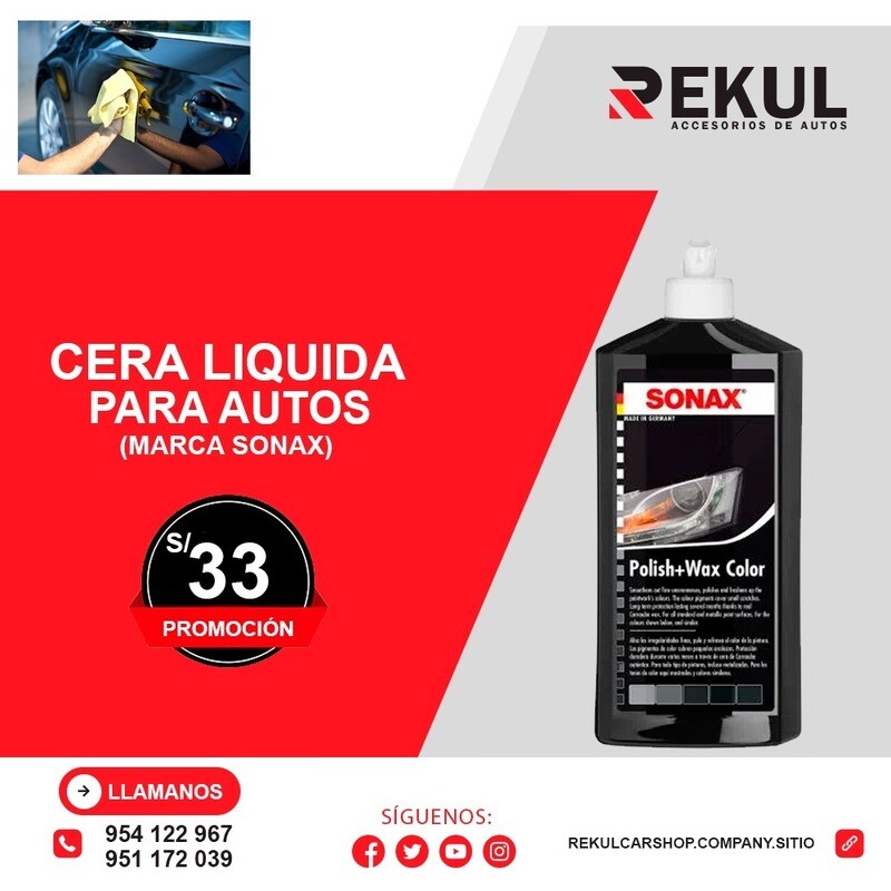 Cera liquida para autos marca Sonax