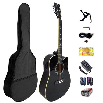 Mog Guitar 41" Semi Acoustic Glossy Black with accessories