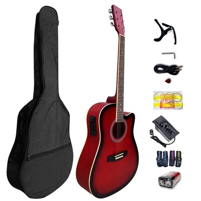 Mog Guitar 41" Semi Acoustic Matte Red Colour with  Bag and Pick.
