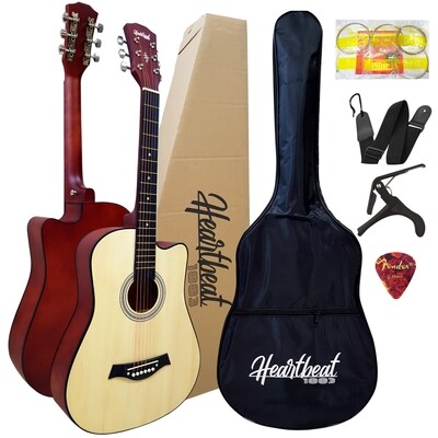 Heartbeat1883 - Acoustic Guitar 38"  w/ White edge with Bag ,Belt ,Pick, Capo , String set.( Matte Natural)