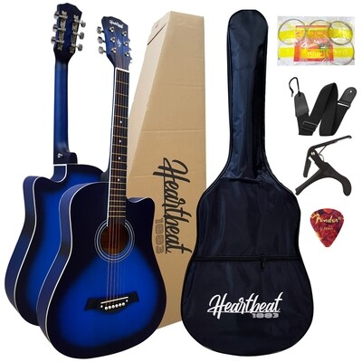 Heartbeat1883 - Acoustic Guitar 38&quot; w/ White edge with Bag ,Belt ,Pick, Capo , String set.( Matte Blue)