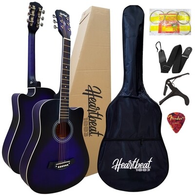 Heartbeat1883 - Acoustic Guitar 38"  w/ White edge with Bag ,Belt ,Pick, Capo , String set.( Matte Violet)