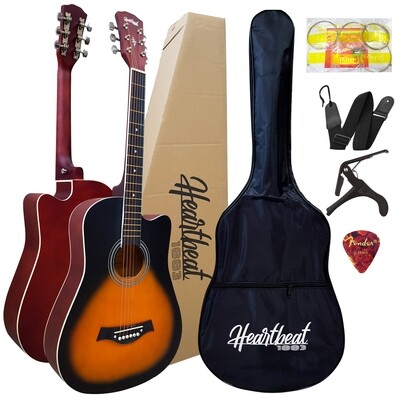Heartbeat1883 - Acoustic Guitar 38&quot; w/ White edge with Bag ,Belt ,Pick, Capo , String set.( Matte Sunburst)