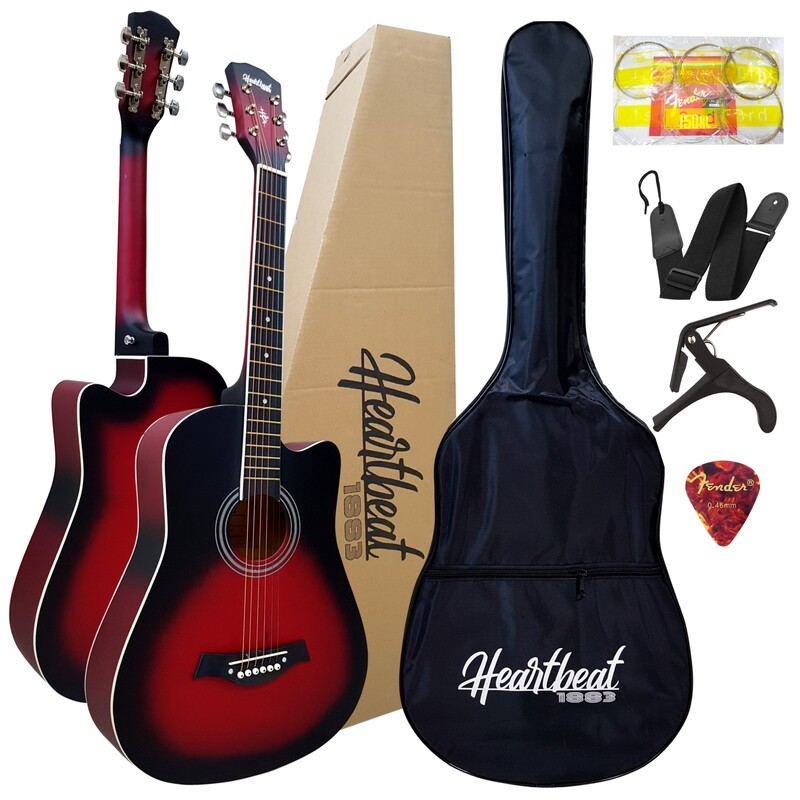 Heartbeat1883 - Acoustic Guitar 38&quot;  w/ White edge with Bag ,Belt ,Pick, Capo , String set.(Matte Red)
