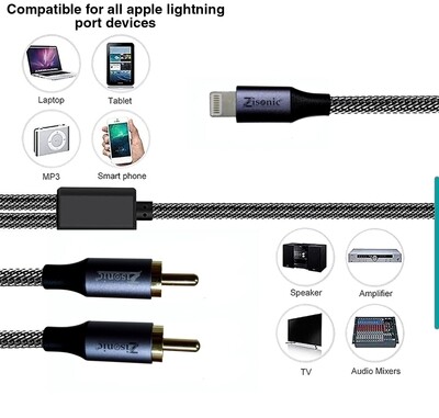 iphone Lightning to RCA Cable for iPhone IPA-d, 2-Male Y Splitter Aux Audio Cord Compatible with iPhone 12 Pro/11/11 Pro/XS/X/8/7/6 Adapter for Car, Amplifiers, Home Theater, Speaker ( 2M/200cm long)