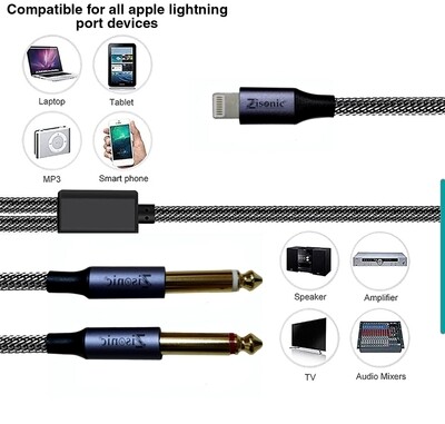 iphone Lightning to Dual 6.35mm Cable for iPhone IPAd, 2-Male Y Splitter Aux Audio Cord Compatible with iPhone 12 Pro/11/11 Pro/XS/X/8/7/6 , Car, Amplifiers, Home Theater, Speaker ( 2M/200cm long)