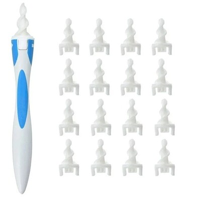 Earwax Remover Soft Spiral, Earwax Removal Tool with 16 Replacement Heads Safe Ear Wax Remover Silicon Ear Cleaner