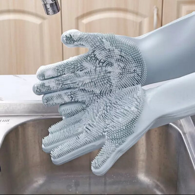1 Pair Dish Washing Gloves Magic Silicone Dishes Cleaning Gloves With Cleaning Brush Kitchen Wash Household Scrubbing Gloves