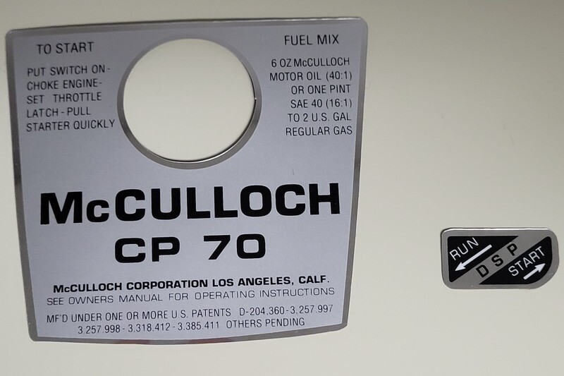 McCulloch CP 70 Filter Cover and DSP Start Sticker Set