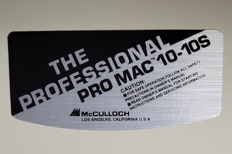 McCulloch Pro Mac 10-10s filter cover sticker