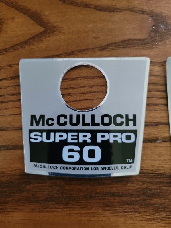 McCulloch Super Pro 60 filter cover sticker