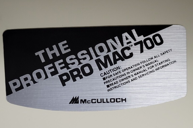 McCulloch Pro Mac700 filter cover sticker