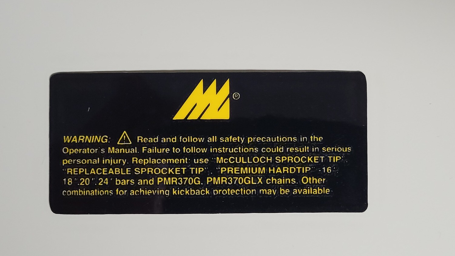 McCulloch Pro Mac700 filter cover sticker