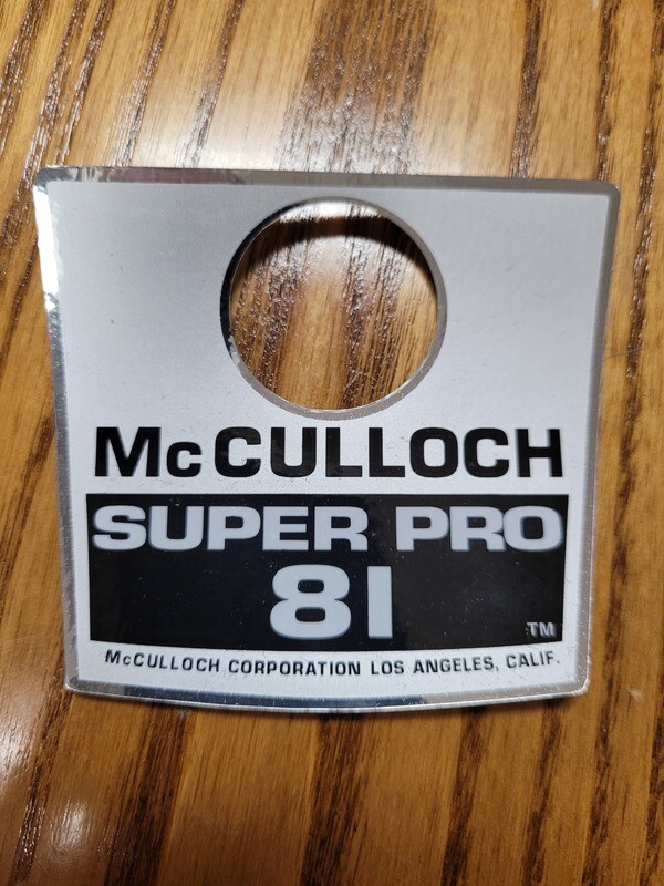 McCulloch Super Pro 81 filter cover sticker