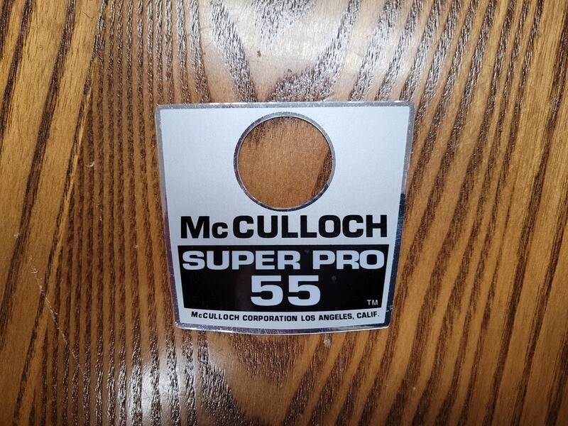 McCulloch Super Pro 55 filter cover sticker