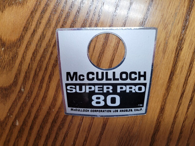 McCulloch Super Pro 80 filter cover sticker